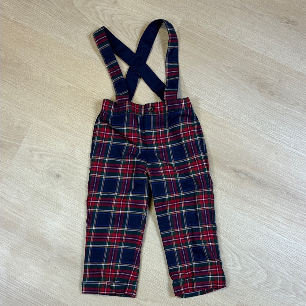 Janie and Jack Red & Navy Plaid 18-24 month baby Suspender Pants